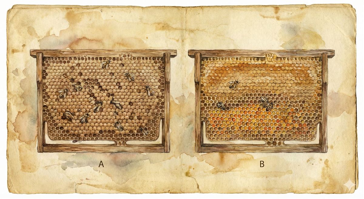Les deux cadres du nuc Cadres de couvain et de nourriture en aquarelle