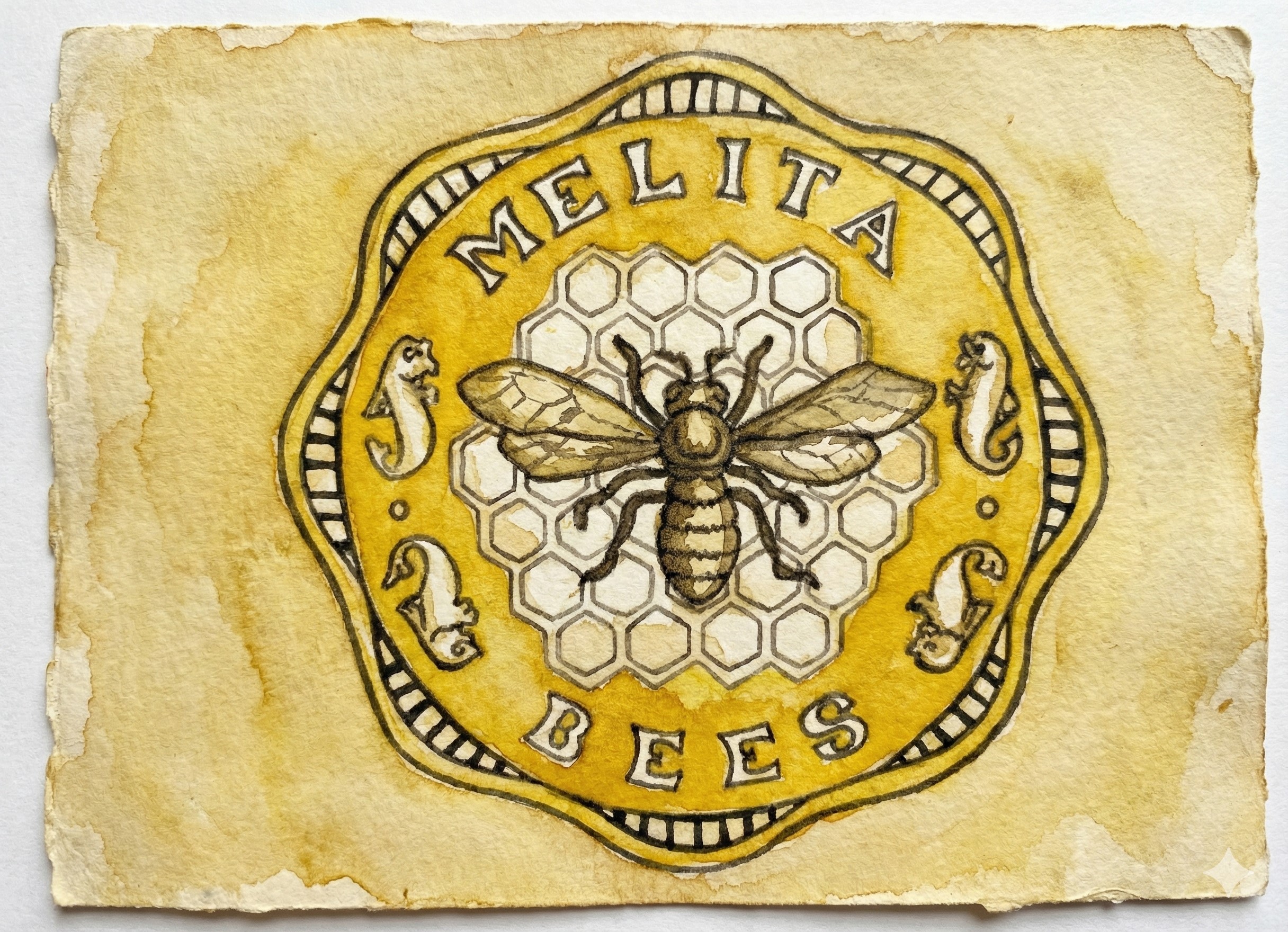 Watercolor artistic logo of Api Doanu in yellow and orange tones