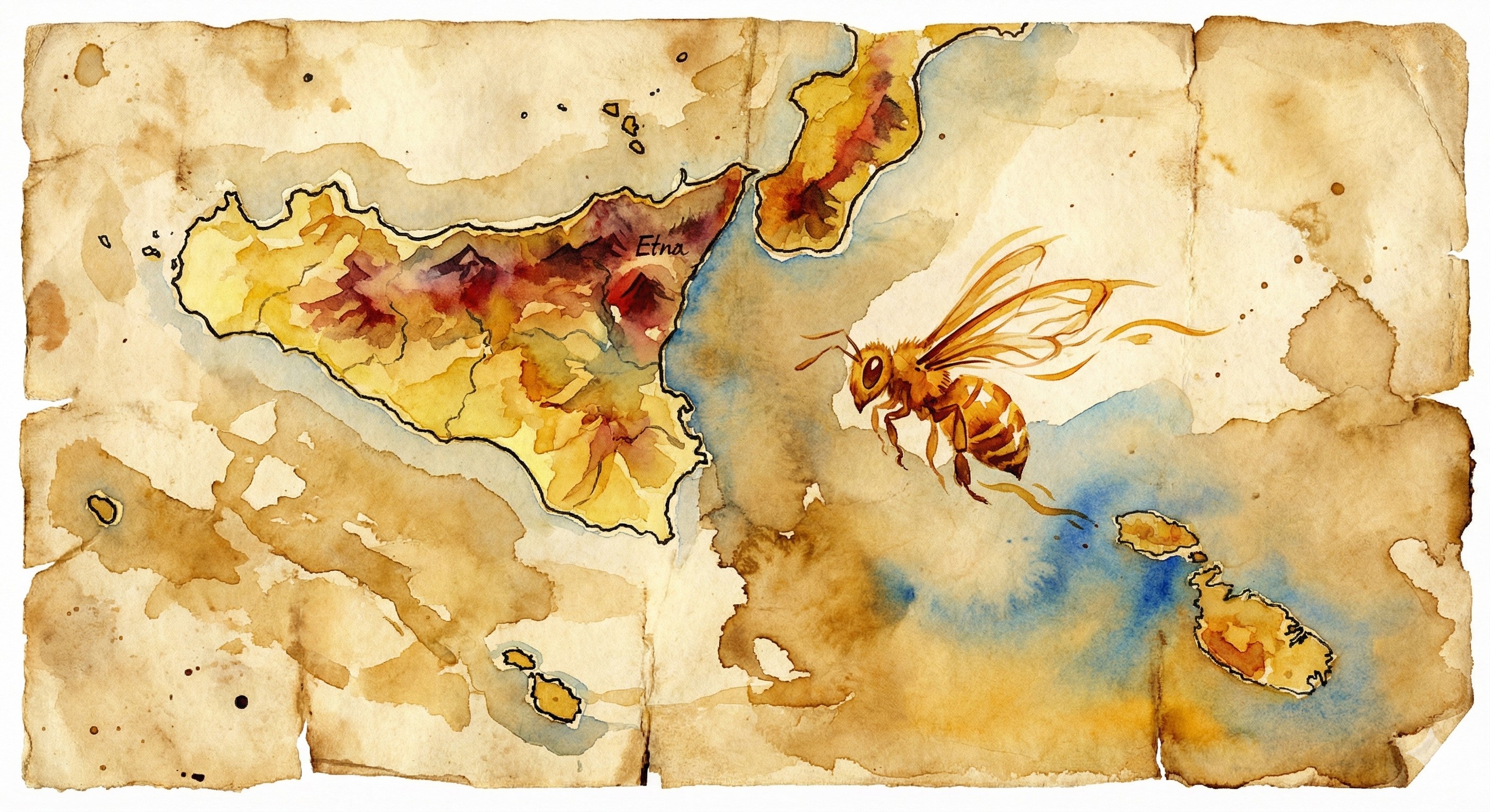Artistic watercolor representation of bee shipping logistics on a map